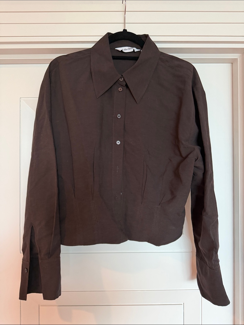 Cropped Dark Brown Button-Down Shirt - Women's